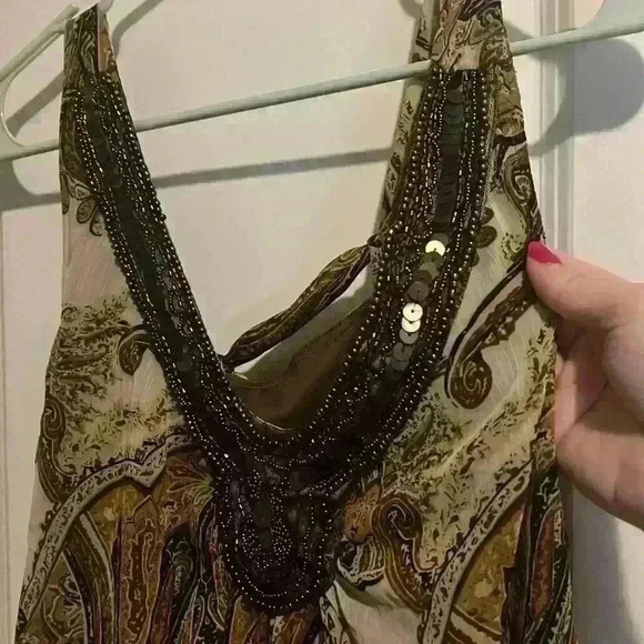 ADiva size L Brown & White Top with adjustable straps, beading and coin detail - Picture 3 of 11